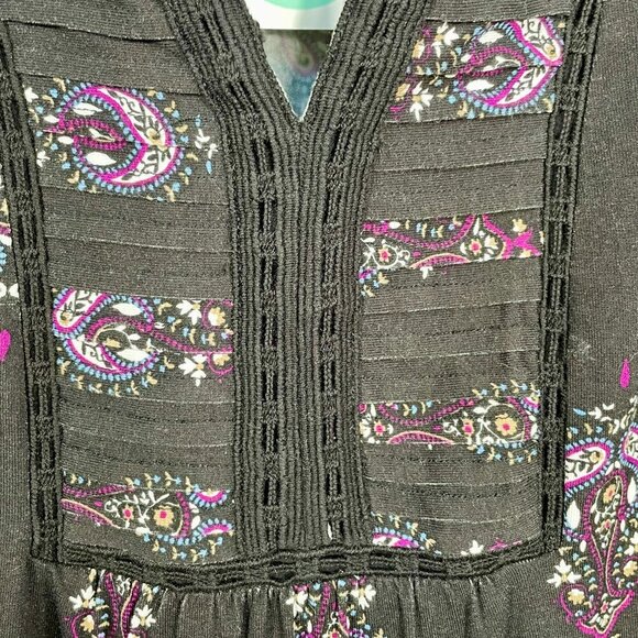 NWT Daniel Rainn Petoka Split-Neck Knit Peasant Blouse Pleated Crochet Black XXL - Picture 6 of 15